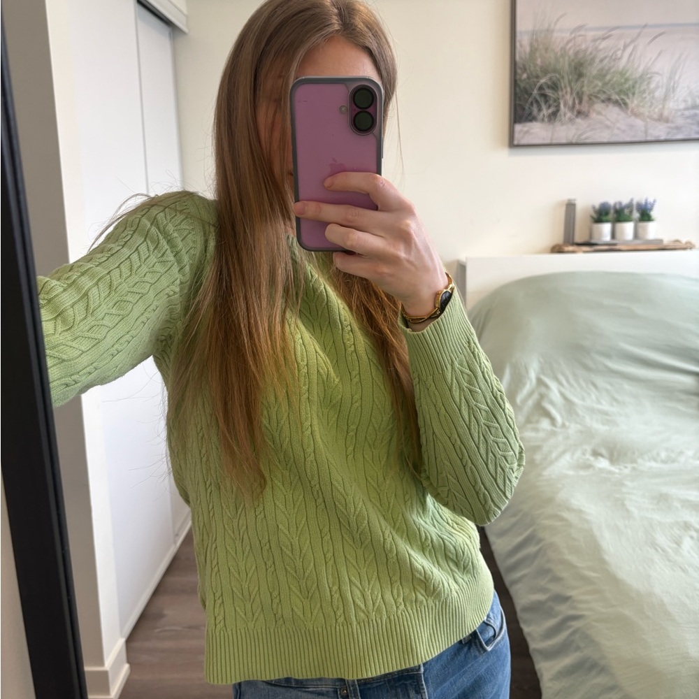 Green Cotton Cable Knit Sweater